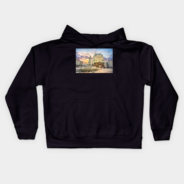 Hotel Moskva in Belgrade, Serbia Kids Hoodie by mitzobs